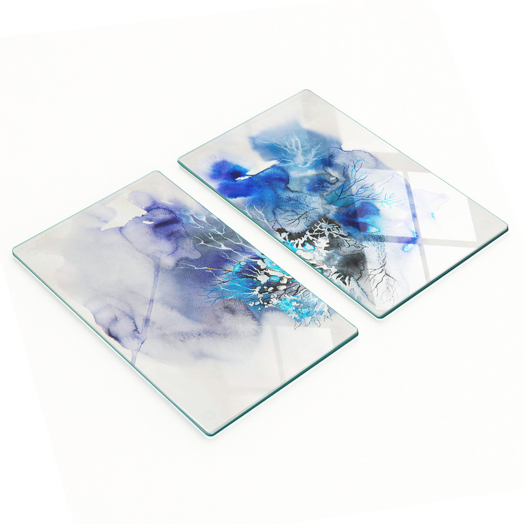 Stilvolle Und Robuste Glasplatten Mit Abstraktem Blumenmuster, 2 X 30 X 52 Cm