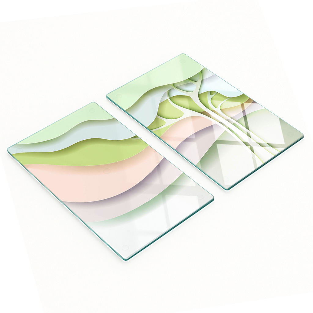 Stilvolle Und Robuste Glasplatten Mit Abstraktem Baumdruck, 2 X 30 X 52 Cm