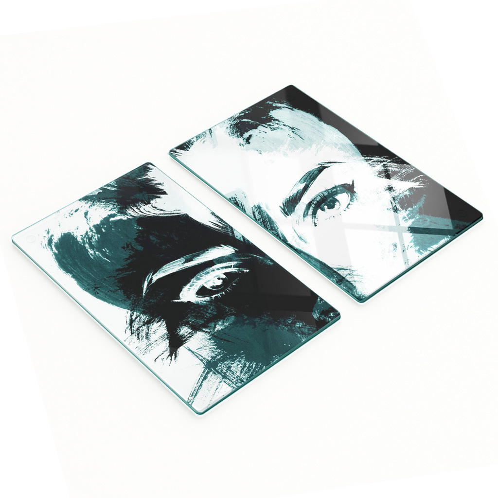 Stilvolle Und Robuste Glasplatten Mit Abstraktem Frauenmotiv, 2 X 30 X 52 Cm
