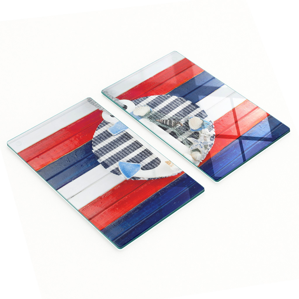 Multifunktionale Dekorative Glasplatten Mit Ankermotiv, 2 X 30 X 52 Cm