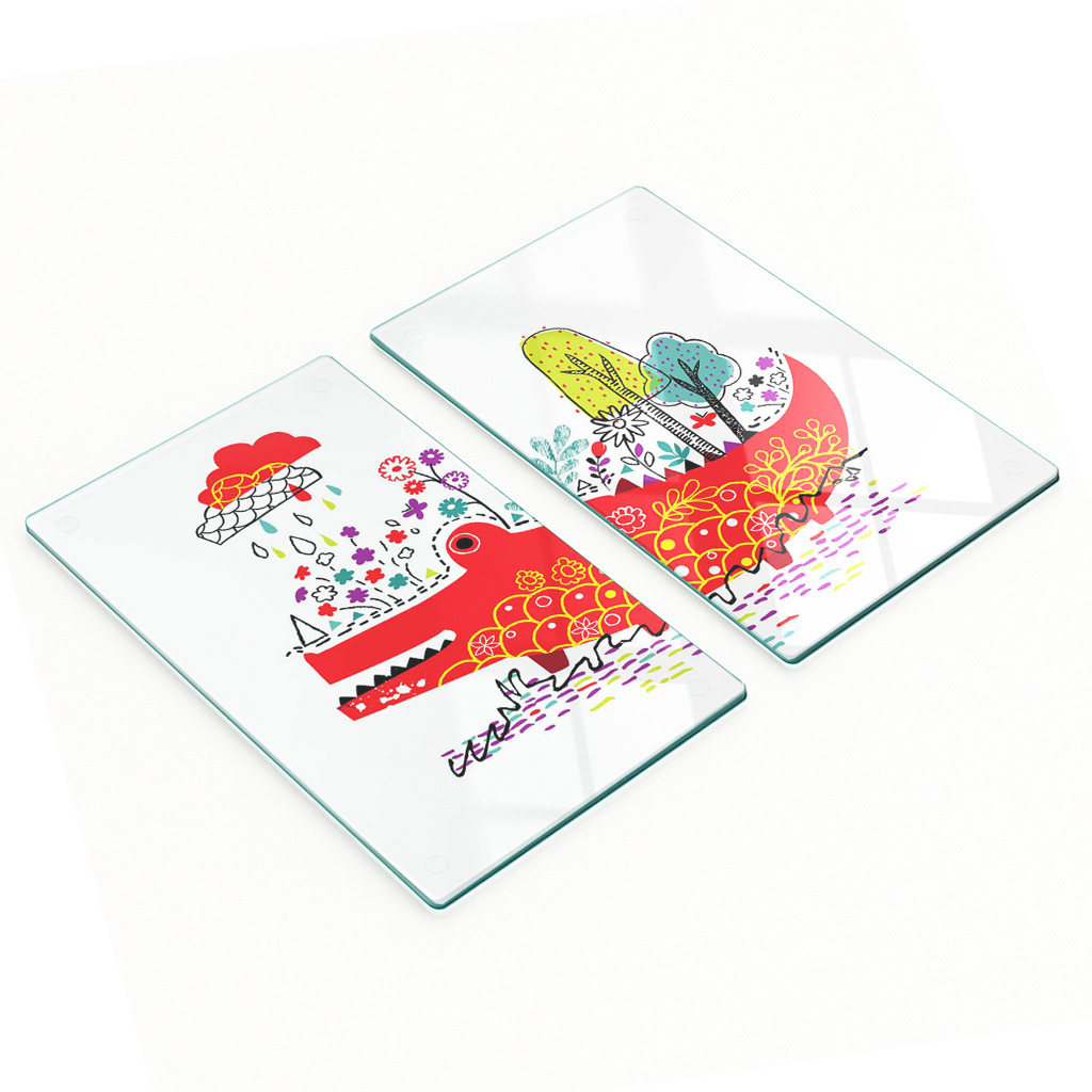 Robuste Und Stilvolle Glasplatten Mit Farbenfrohem Krokodilmuster, 2 X 30 X 52 Cm