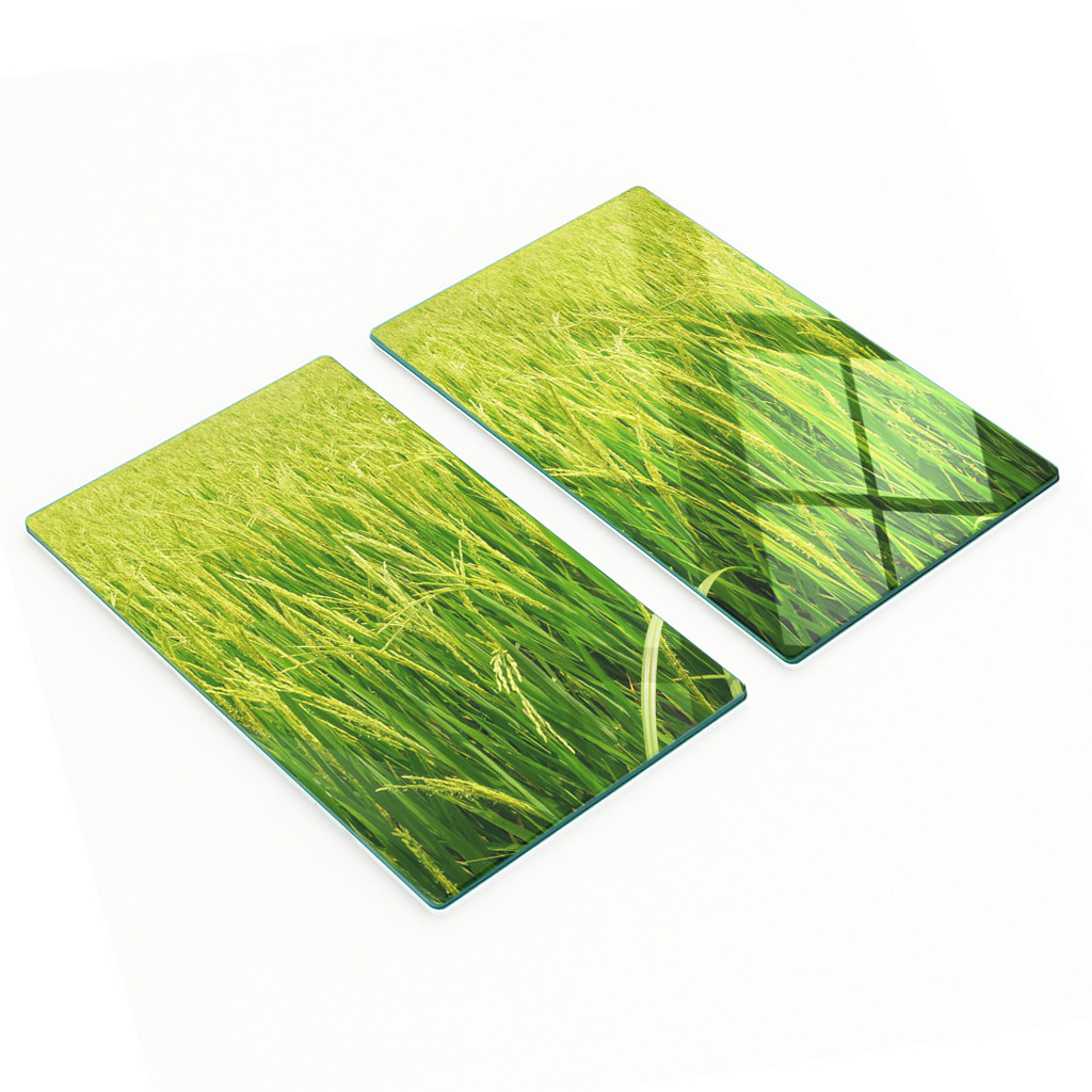 Küchenbretter Aus Gehärtetem Glas Mit Grafik, 2 Stück, Reisfeldmotiv, 2 X 30 X 52 Cm