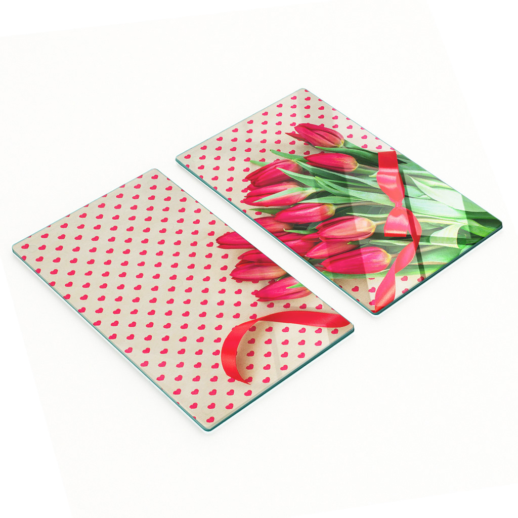 Stilvolle Und Robuste Glasplatten Mit Tulpenherz-print, 2 X 30 X 52 Cm