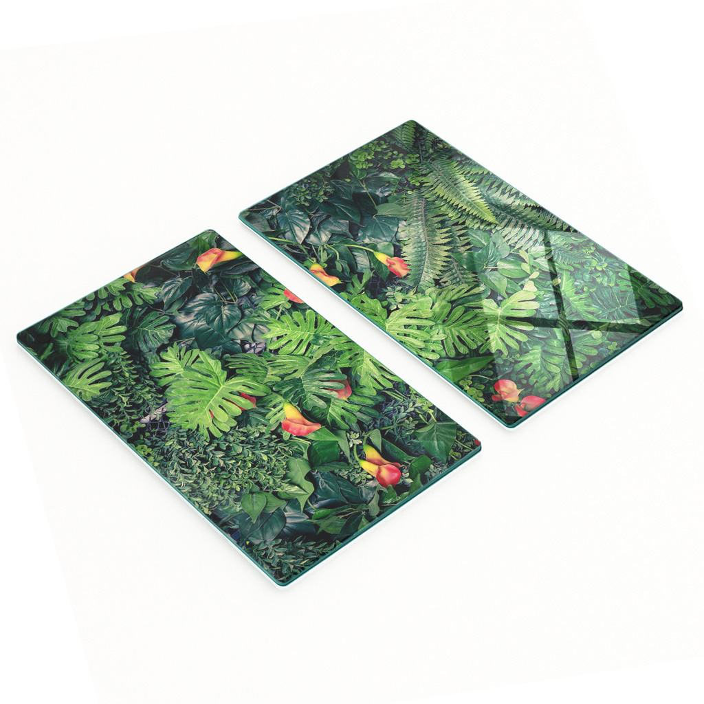 Robuste Und Stilvolle Glasplatten Mit Exotischem Dschungelmuster, 2 X 30 X 52 Cm