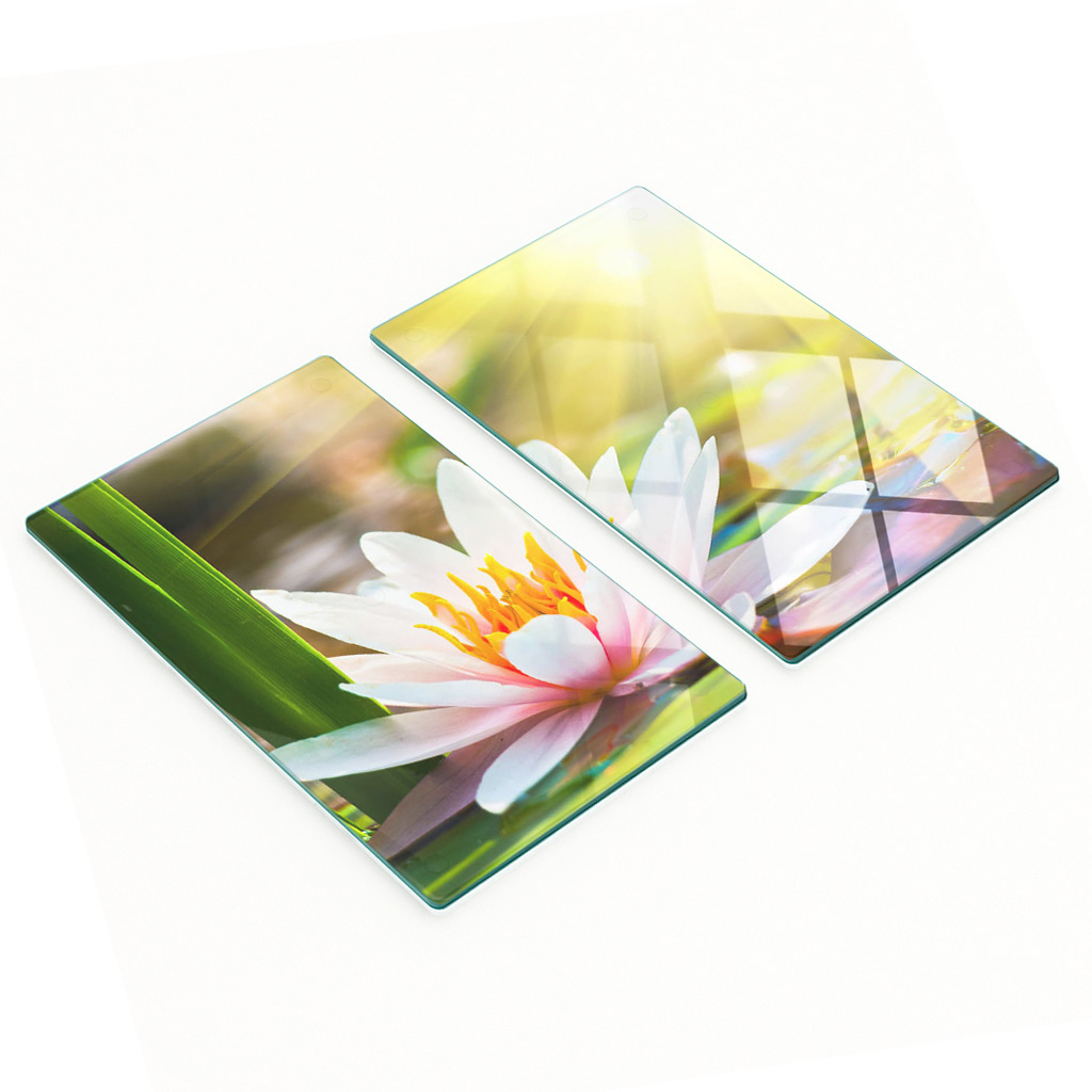 Dekorative Servierbretter Aus Glas Für Snacks, Motiv: Seerose, 2 X 30 X 52 Cm