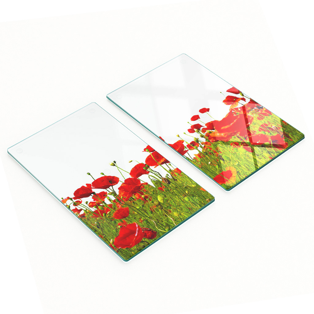 Multifunktionale, Dekorative Küchenglasplatten „feldmohn“, 2 X 30 X 52 Cm