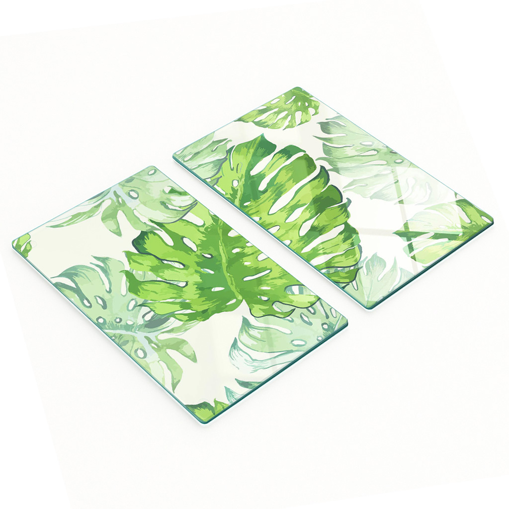 Stilvolle Und Robuste Glasplatten Mit Tropischem Blätterdruck, 2 X 30 X 52 Cm