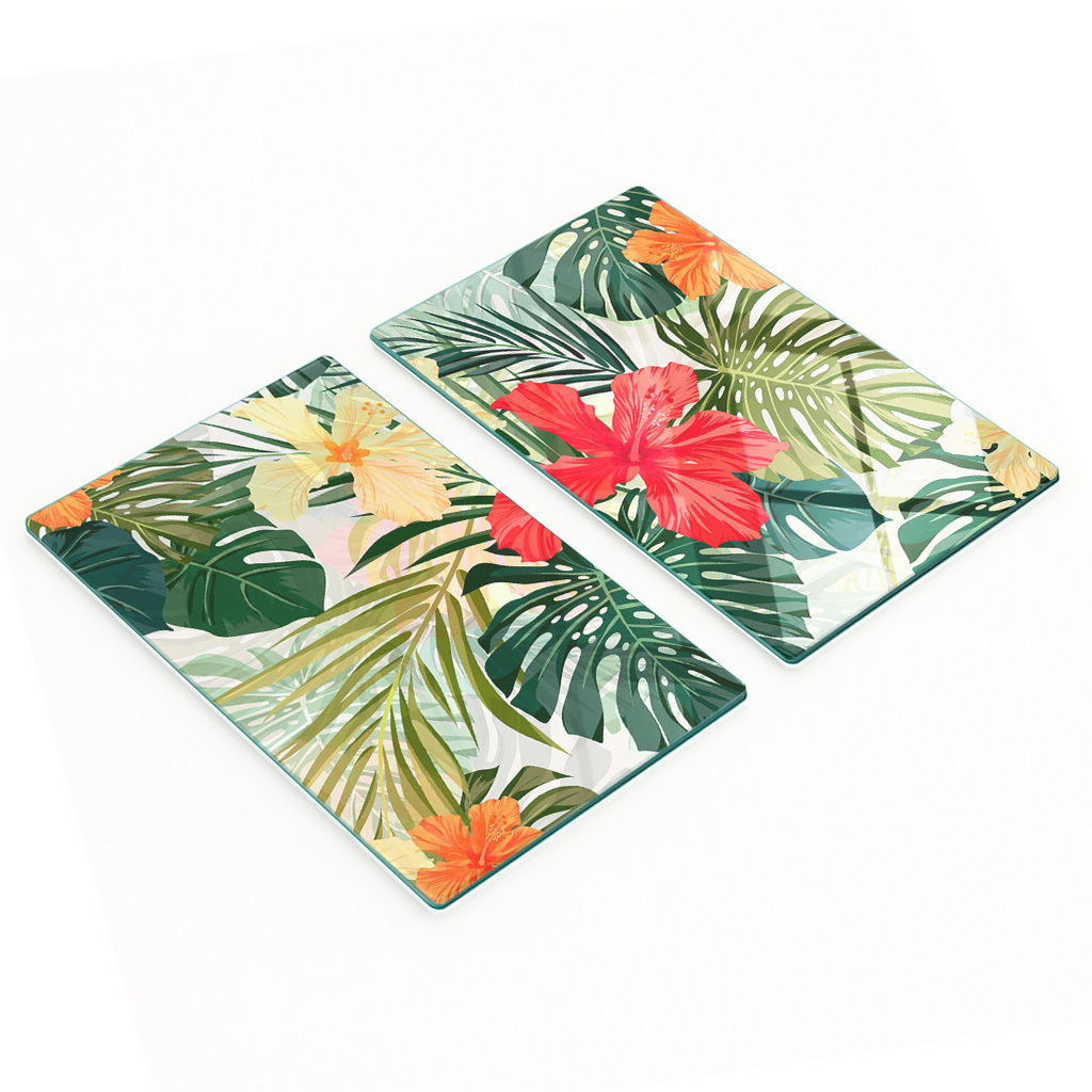Stilvolle Und Robuste Glasplatten Mit Hawaiianischem Blumenmuster, 2 X 30 X 52 Cm