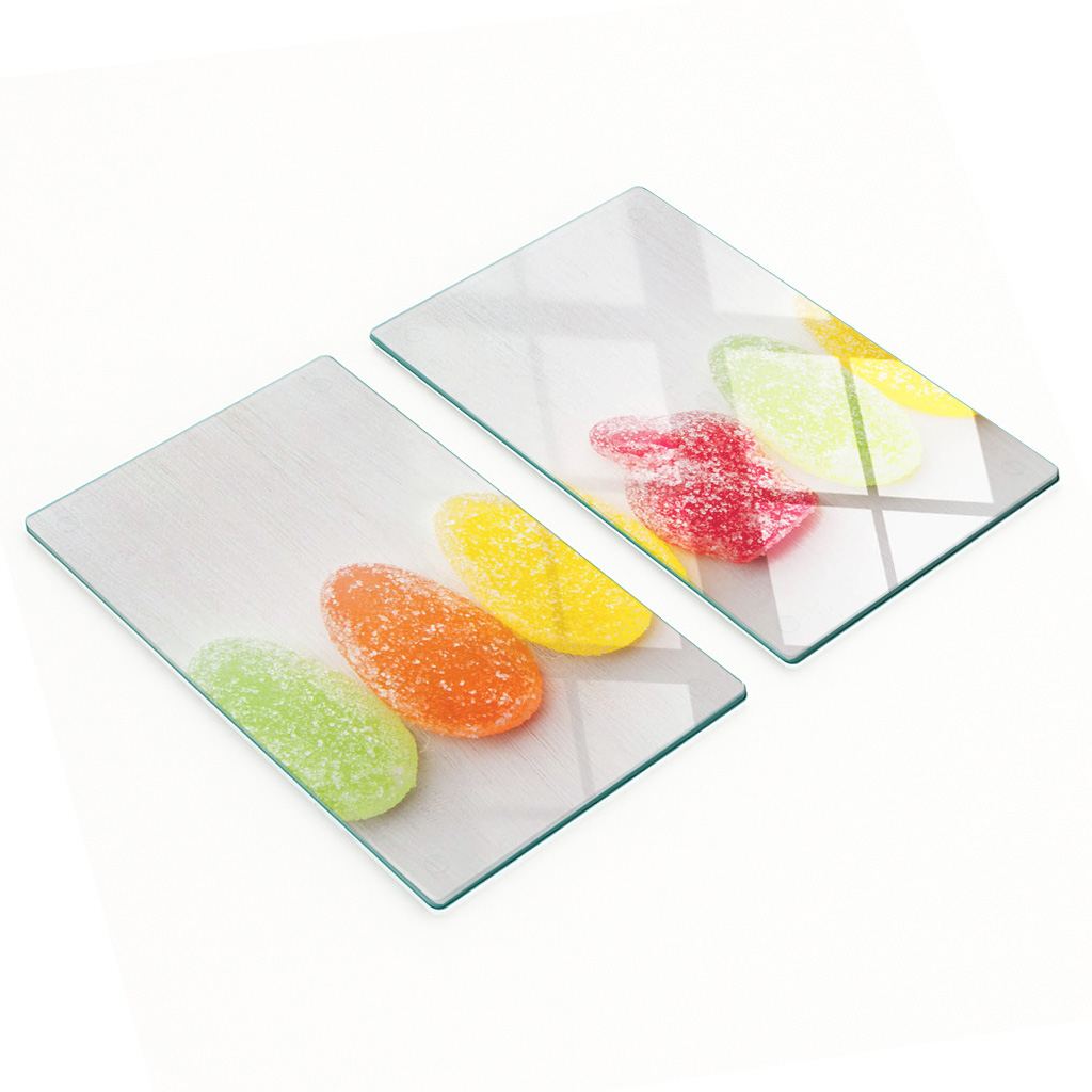 Set Aus Gehärteten Glasplatten Mit Bunten Jelly Beans-motiven, 2 X 30 X 52 Cm