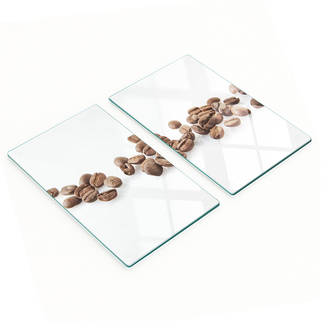Set Aus Zwei Dekorativen Glas-küchenbrettern In Kaffeebohnenform, 2 X 30 X 52 Cm