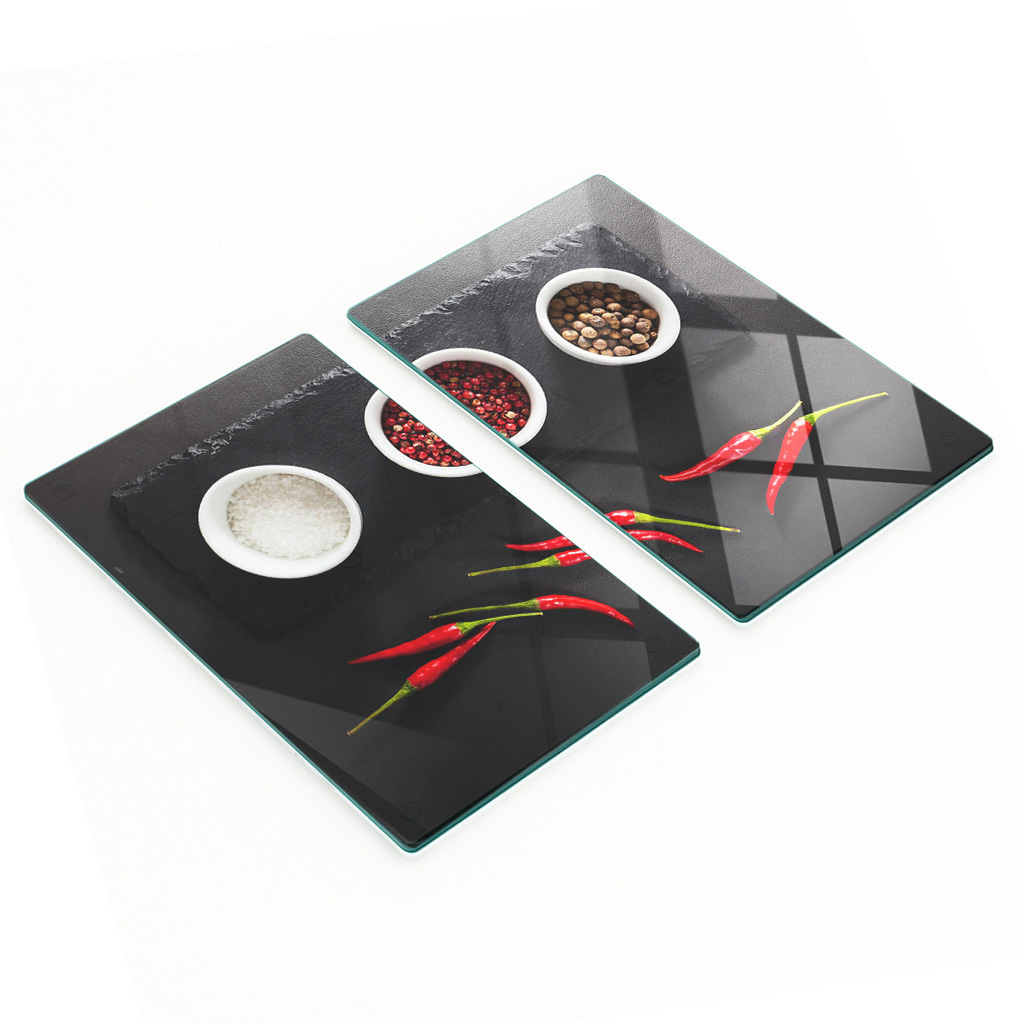 Stilvolle Und Robuste Glasbretter Mit Gewürz- Und Chili-motiv, 2 X 30 X 52 Cm