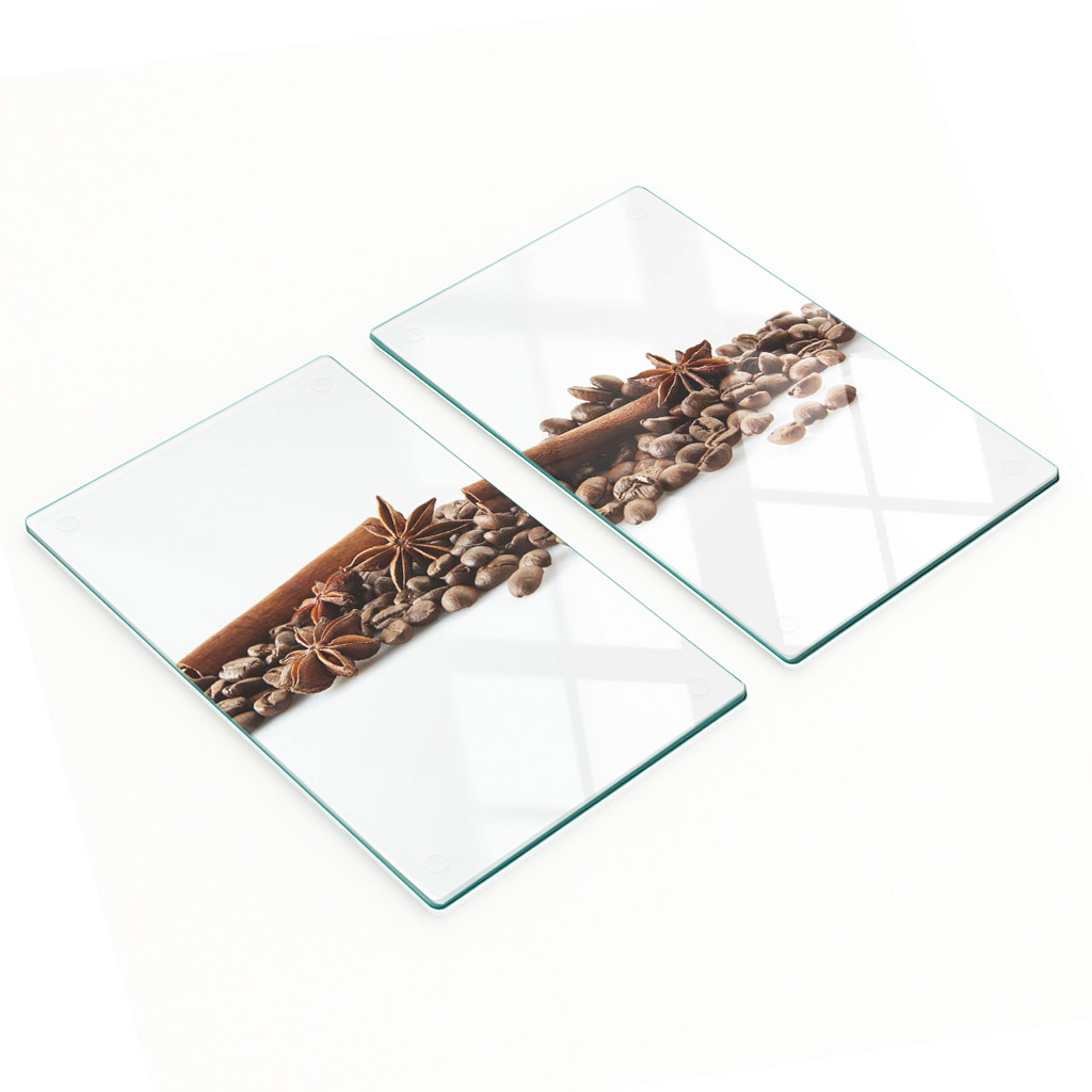 Dekorative Glasschneidebretter Mit Kaffeebohnen- Und Zimtmotiv, 2 X 30 X 52 Cm