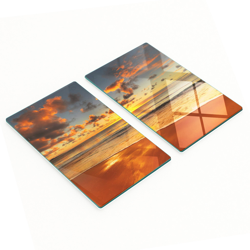 Dekorative Servierbretter Aus Glas Für Snacks, Strand- Und Sonnenmotiv, 2 X 30 X 52 Cm