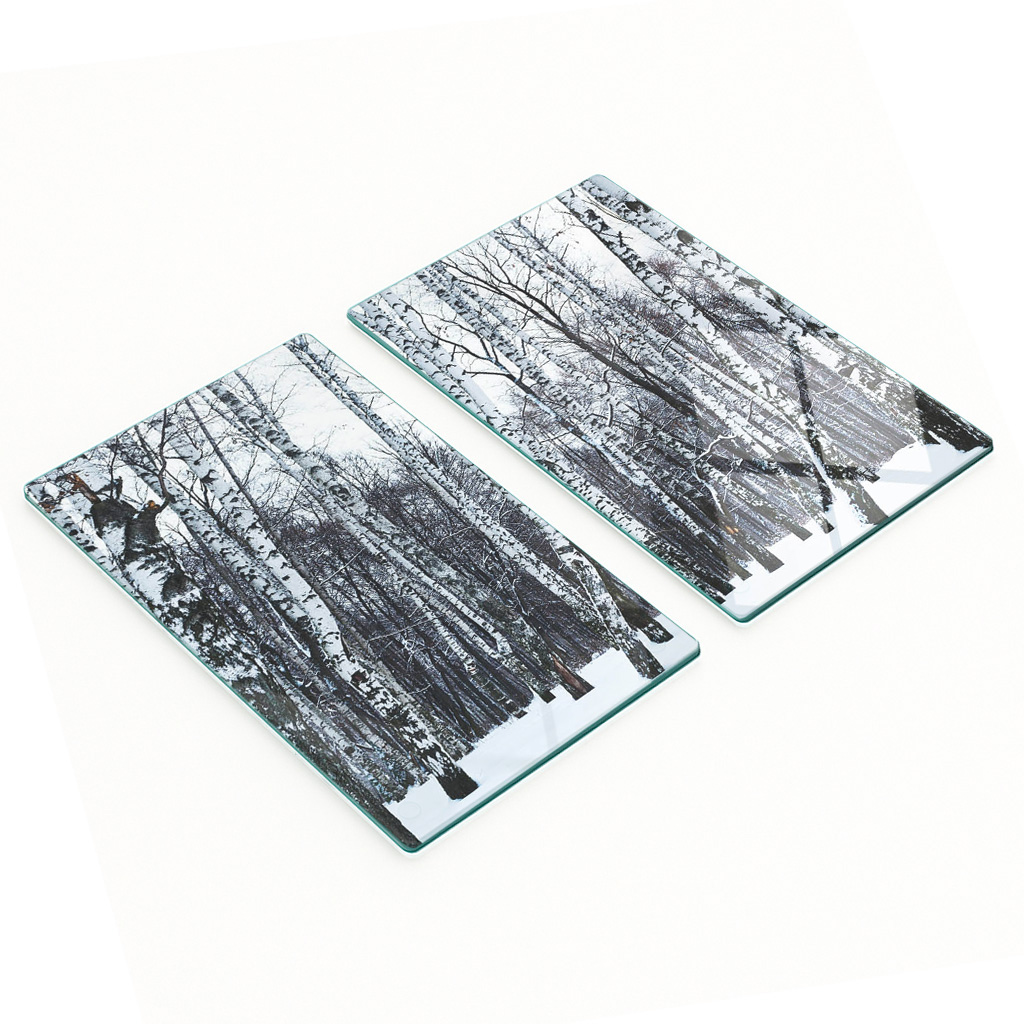 Multifunktionale, Dekorative Küchenglasplatten, Winterbirke, 2 X 30 X 52 Cm
