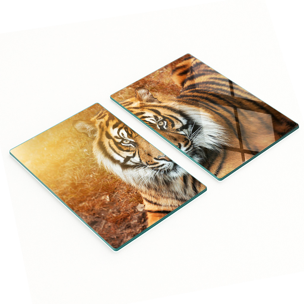 Stilvolle Und Robuste Glasplatten Mit Bengal-tiger-motiv, 2 X 40 X 52 Cm