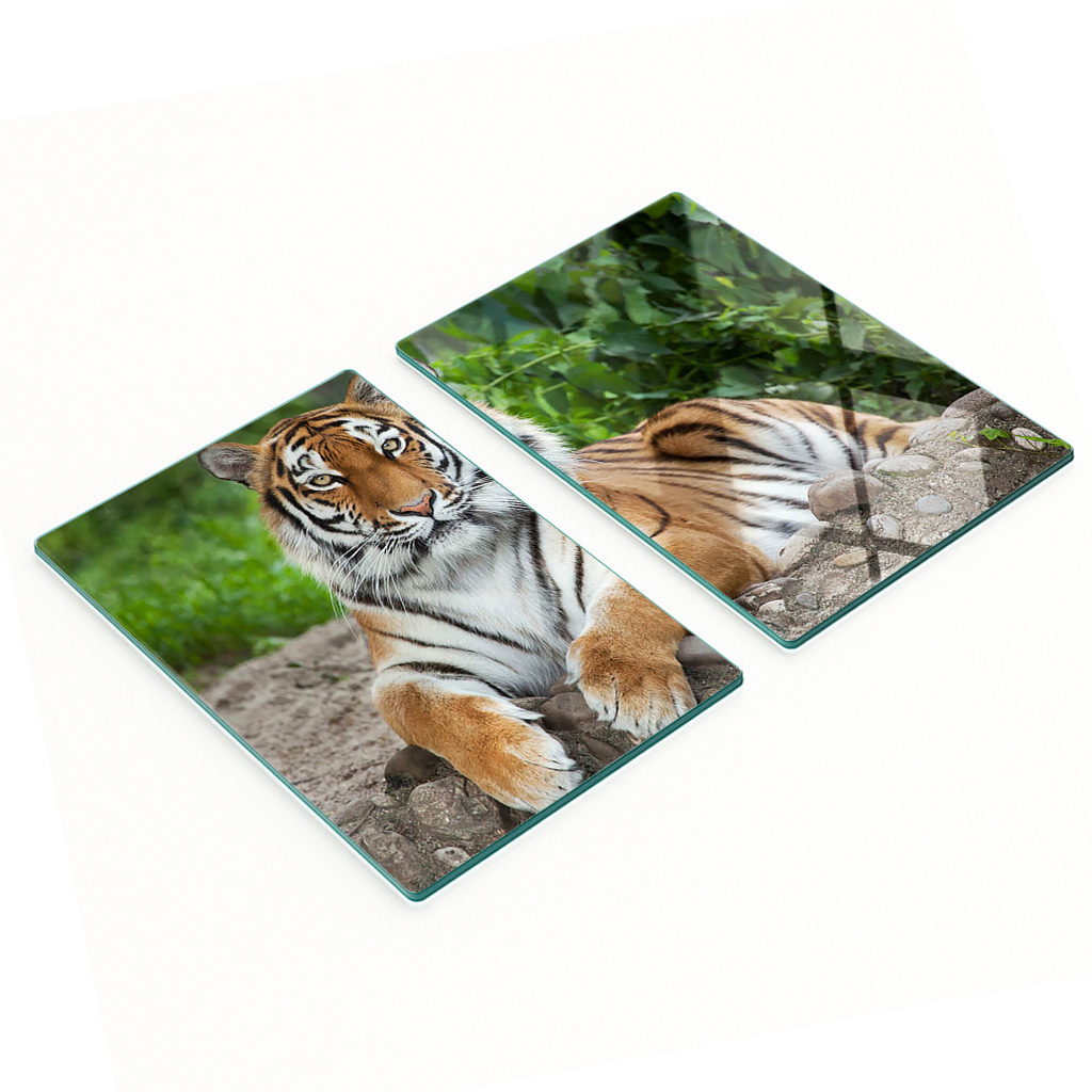 Stilvolle Und Robuste Glasplatten Mit Sibirischem Tiger-print, 2 X 40 X 52 Cm