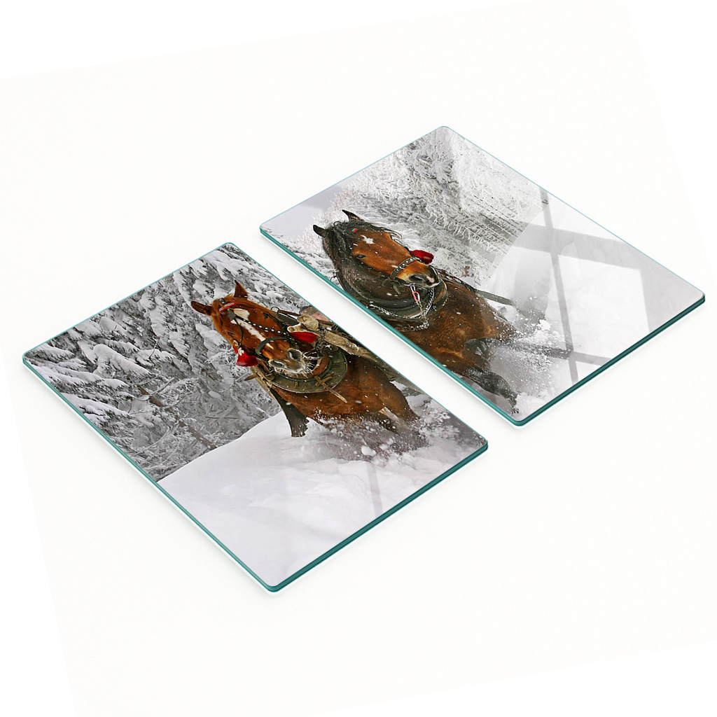 Stilvolle Und Robuste Glasplatten Mit Schlittenmotiv, 2 X 40 X 52 Cm