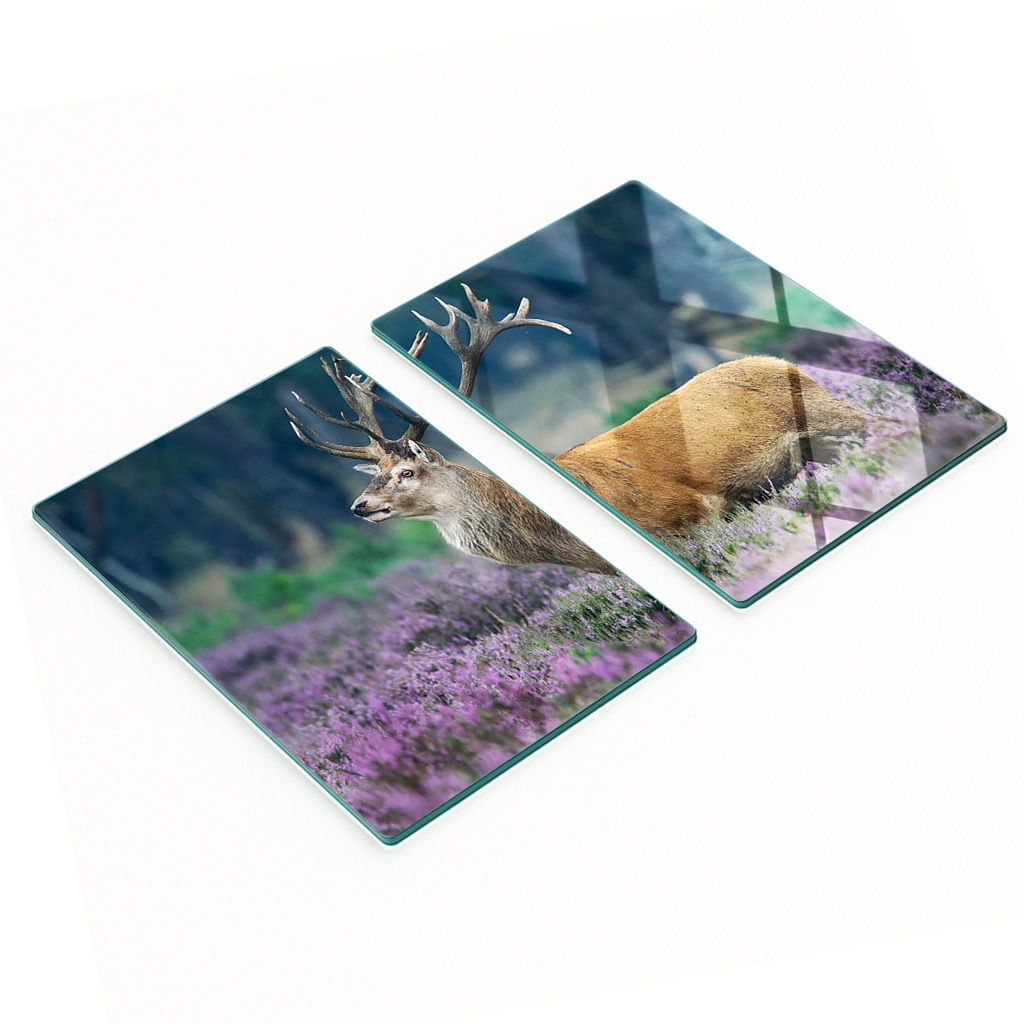 Robuste Und Stilvolle Glasplatten Mit Hirschmotiv In Lavendel, 2 X 40 X 52 Cm