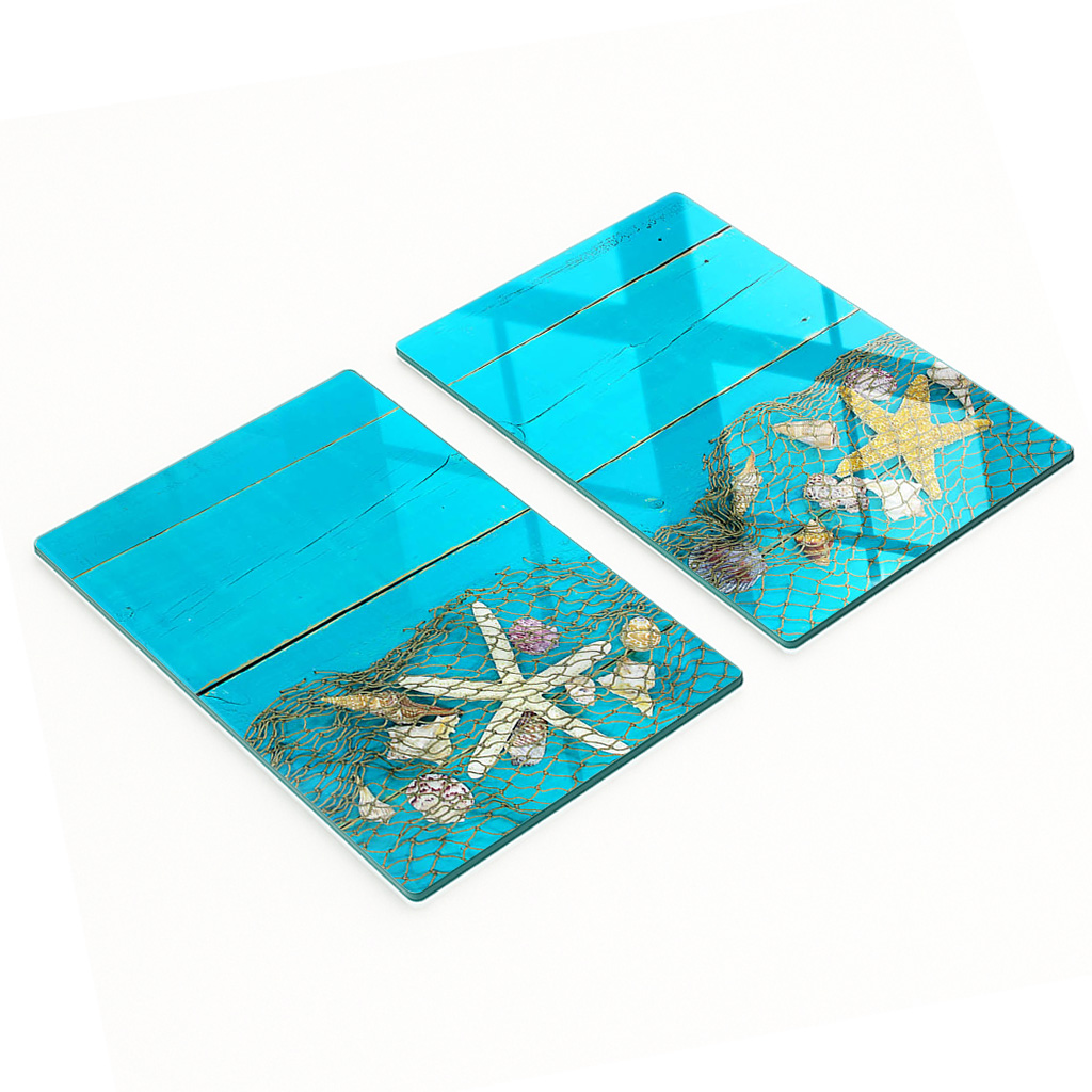 Multifunktionale Dekorative Glasplatten Mit Seestern- Und Muschelmotiven, 2 X 40 X 52 Cm