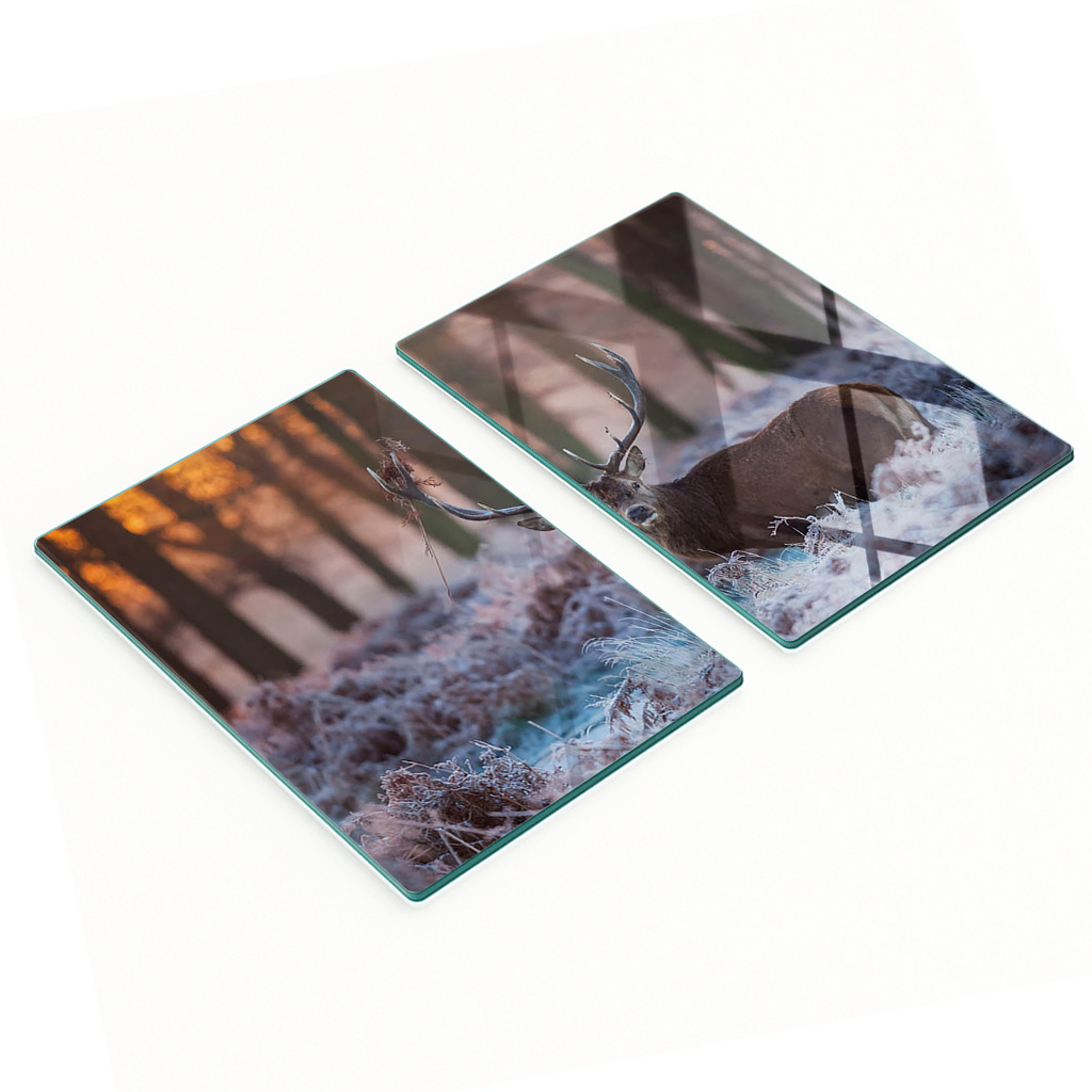 Set Aus Glasplatten Mit Grafik „sonnenaufgang Über Hirschen“, 2 X 40 X 52 Cm