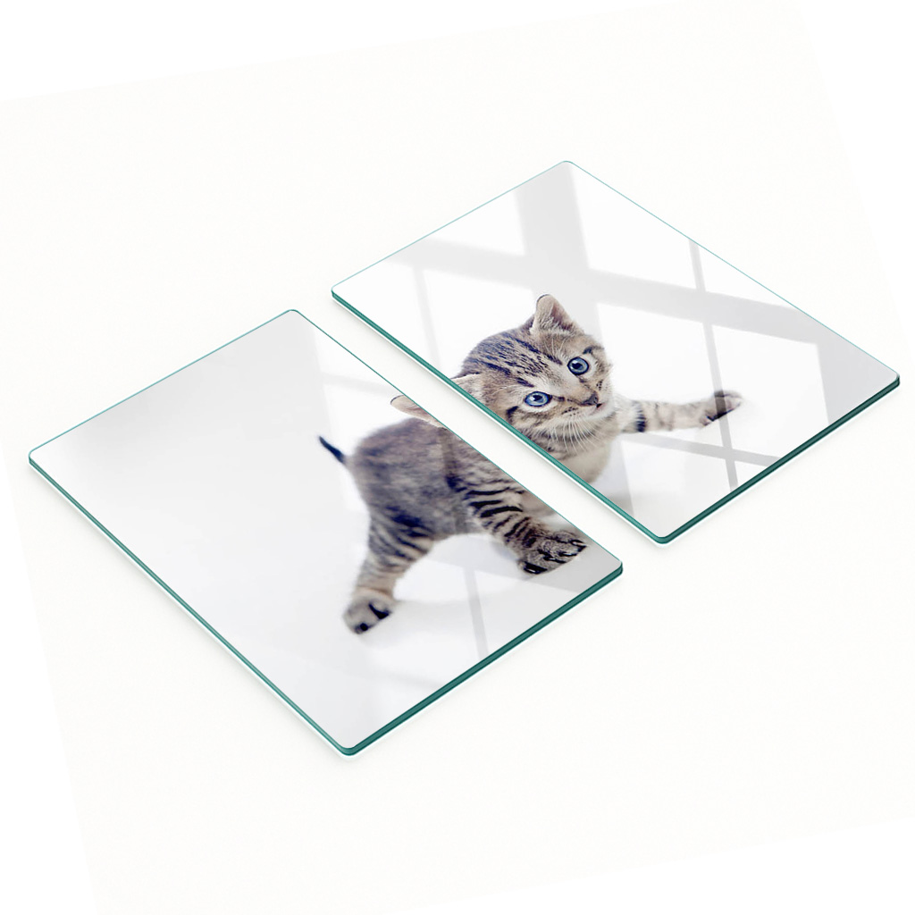 Multifunktionale, Dekorative Glasplatten Für Die Küche, Motiv: Kleine Katze, 2 X 40 X 52 Cm