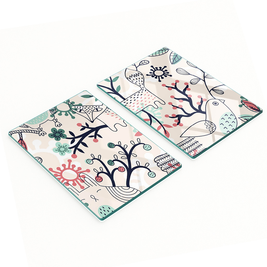 Robuste Und Stilvolle Glasplatten Mit Tier- Und Blumenmotiven, 2 X 40 X 52 Cm