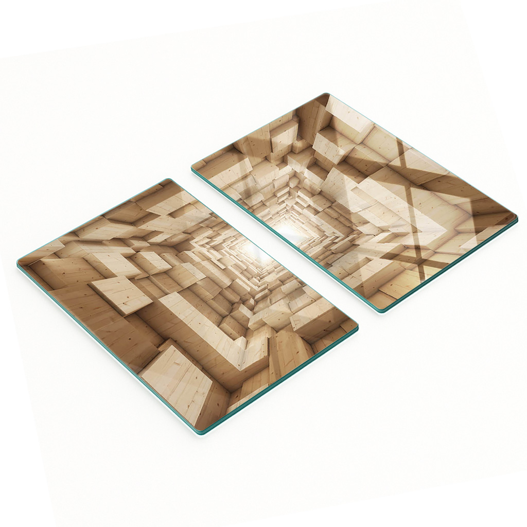 Stilvolle Und Robuste Glasplatten Mit Bedrucktem Holztunnel, 2 X 40 X 52 Cm
