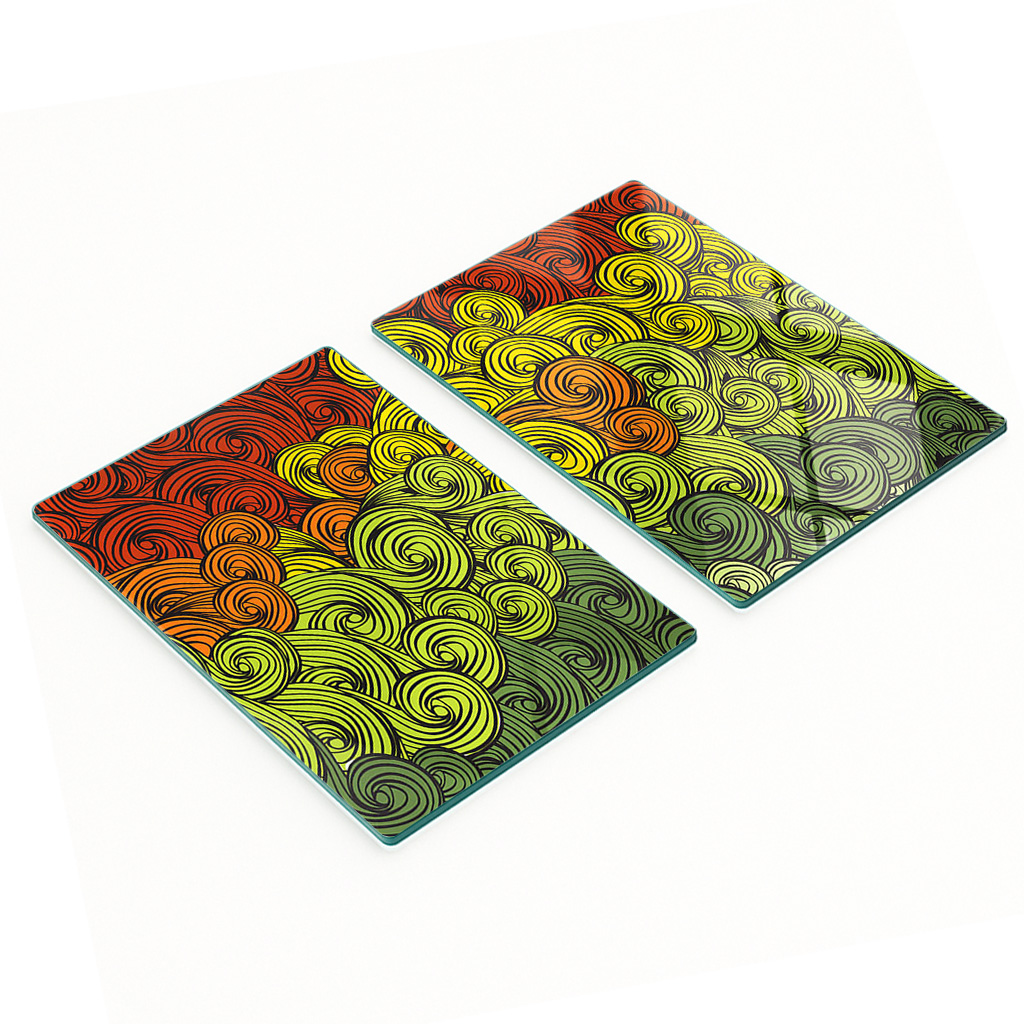 Robuste Und Stilvolle Küchenarbeitsplatten Aus Glas Mit Farbenfrohem Wellenmuster, 2 X 40 X 52 Cm