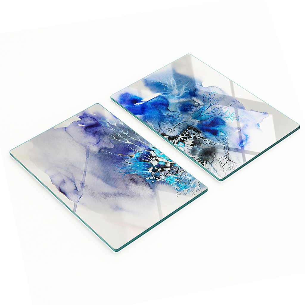 Stilvolle Und Robuste Glasplatten Mit Abstraktem Blumenmuster, 2 X 40 X 52 Cm