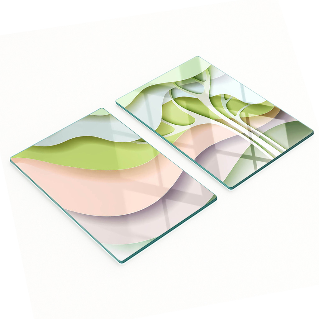 Stilvolle Und Robuste Glasplatten Mit Abstraktem Baumdruck, 2 X 40 X 52 Cm