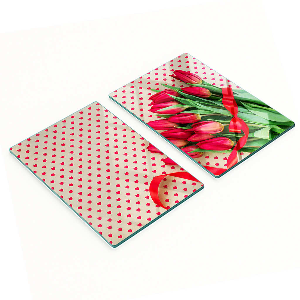 Stilvolle Und Robuste Glasplatten Mit Tulpenherz-print, 2 X 40 X 52 Cm