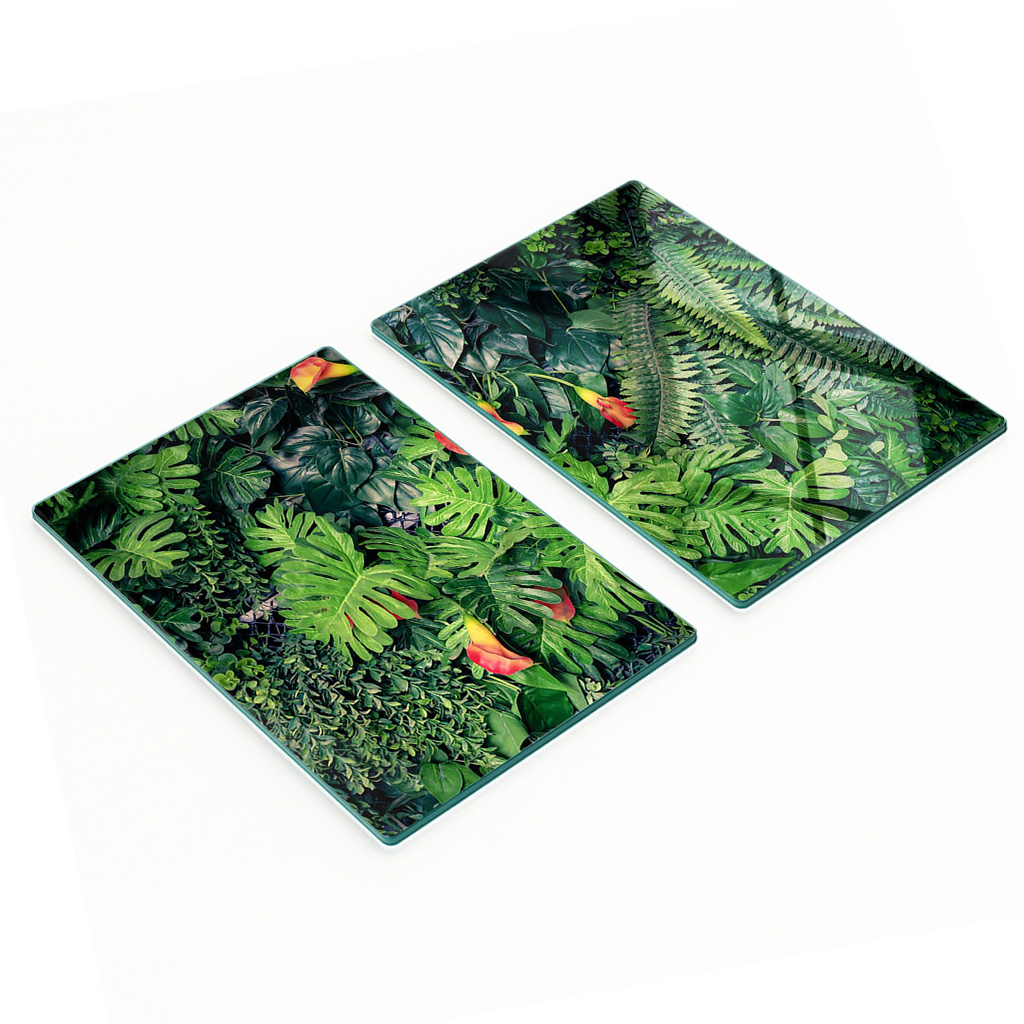 Robuste Und Stilvolle Glasplatten Mit Exotischem Dschungelmuster, 2 X 40 X 52 Cm