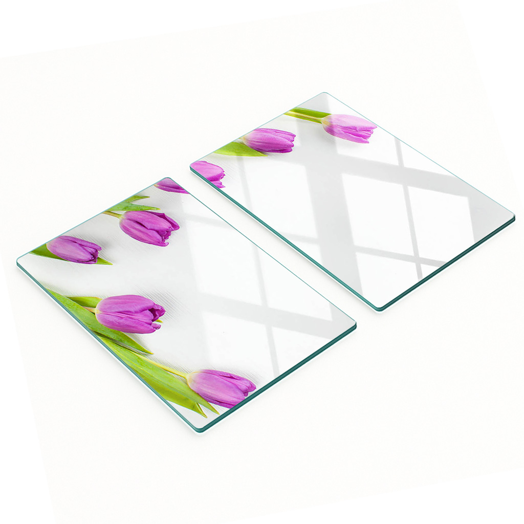 Gehärtete Glasplatten Mit Dekorativem Muster Aus Lila Tulpen, 2 X 40 X 52 Cm