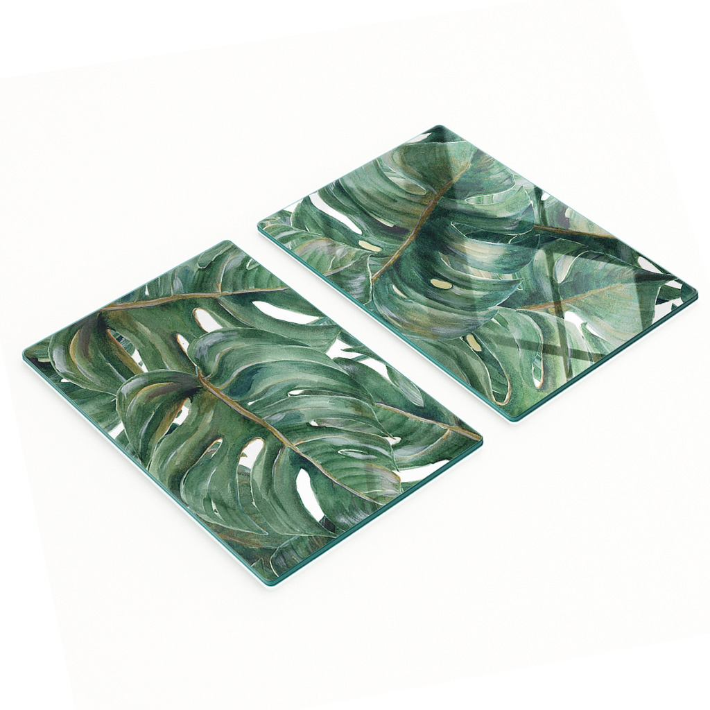 Multifunktionale, Dekorative Küchenplatten Aus Gehärtetem Stahl, Monstera-motiv, 2 X 40 X 52 Cm