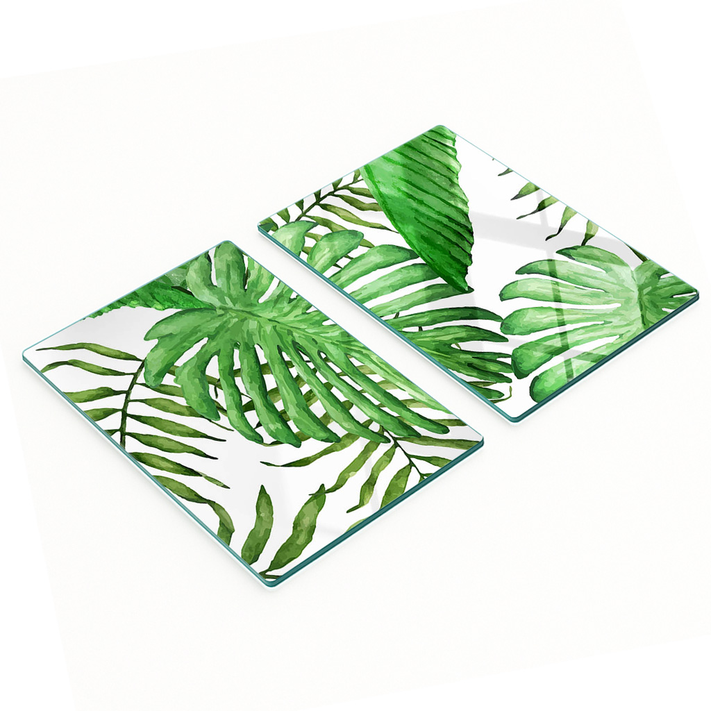 Multifunktionale Dekorative Glasplatten Mit Tropischem Blättermotiv, 2 X 40 X 52 Cm