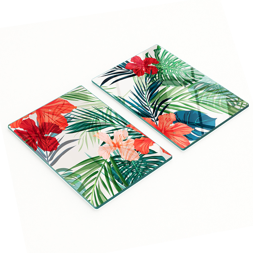 Robuste Und Stilvolle Glasplatten Mit Tropischem Blumenmuster, 2 X 40 X 52 Cm
