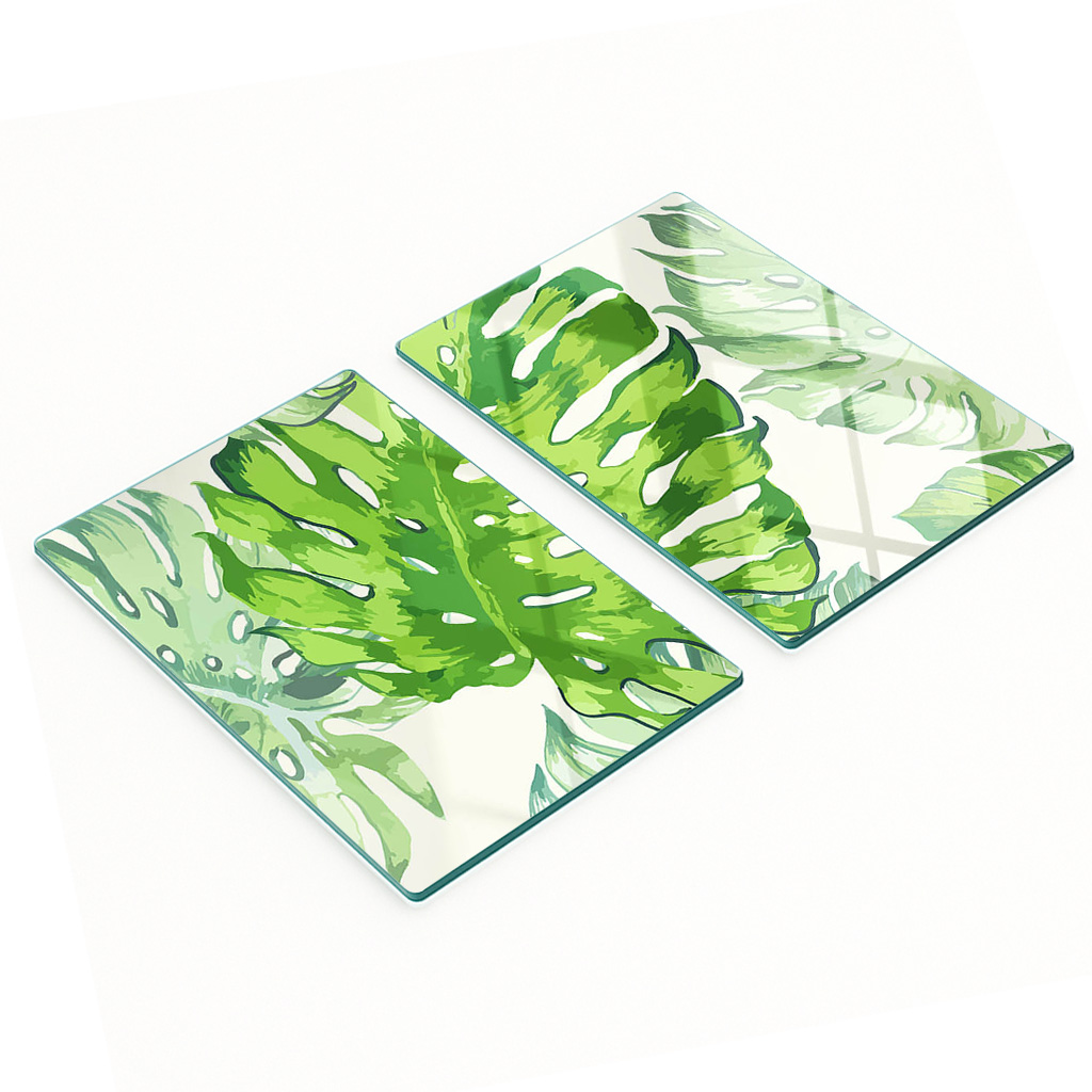 Stilvolle Und Robuste Glasplatten Mit Tropischem Blätterdruck, 2 X 40 X 52 Cm
