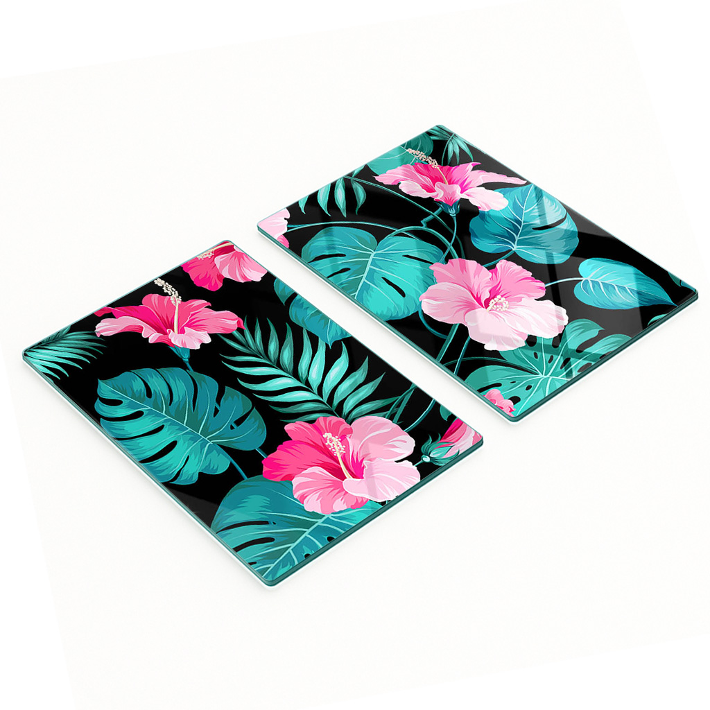 Multifunktionale Dekorative Glasplatten Mit Tropischem Blumenmuster, 2 X 40 X 52 Cm