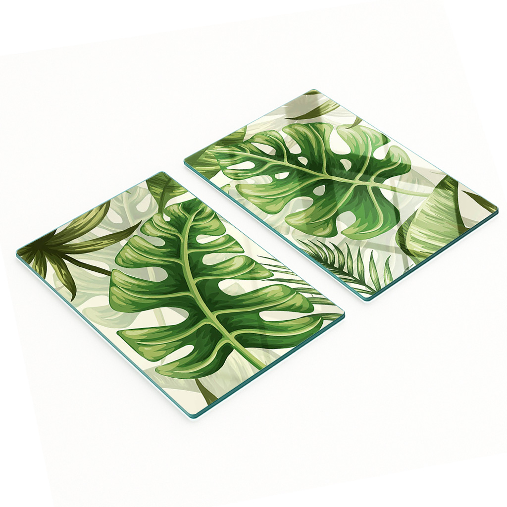 Robuste Und Stilvolle Glasplatten Mit Tropischem Blättermuster, 2 X 40 X 52 Cm