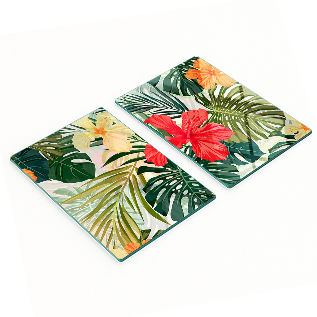Stilvolle Und Robuste Glasplatten Mit Hawaiianischem Blumenmuster, 2 X 40 X 52 Cm