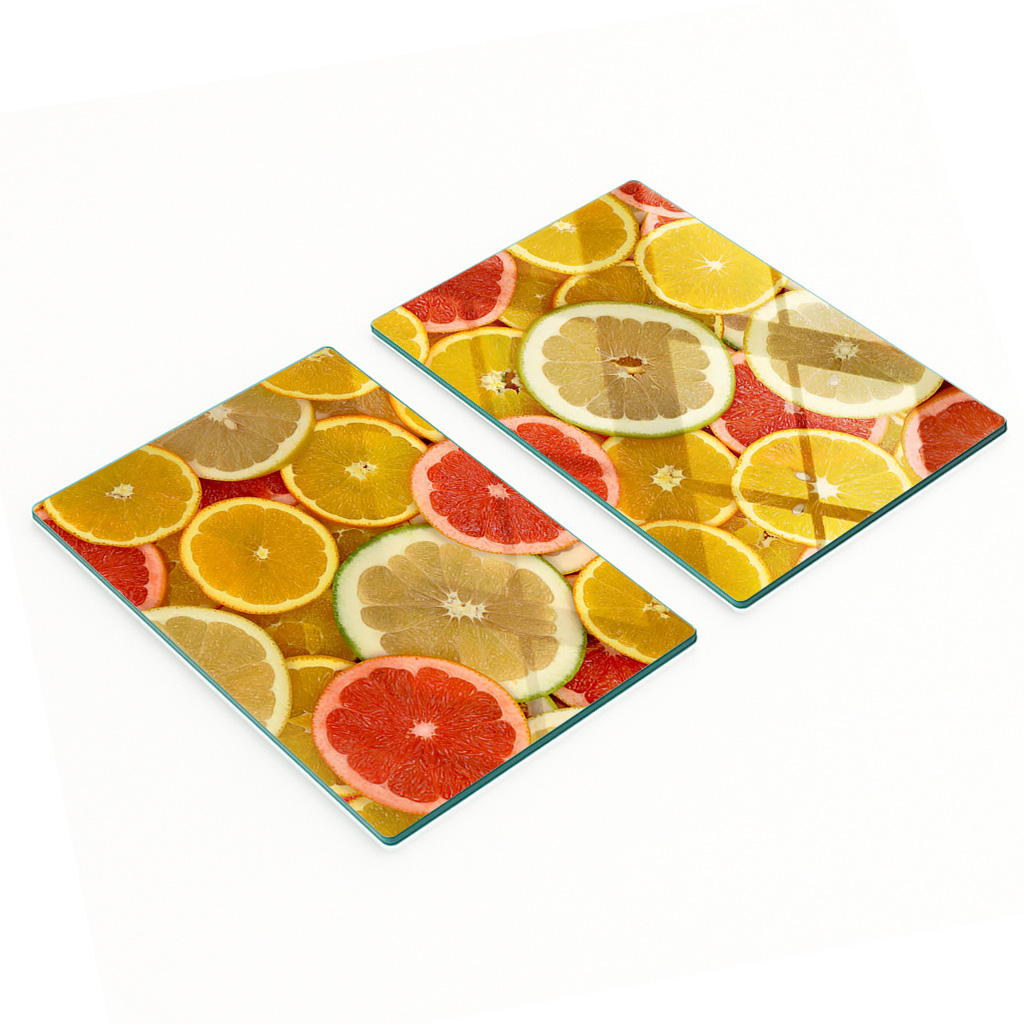 Stilvolle Und Robuste Glasplatten Mit Zitrusfrucht-print, 2 X 40 X 52 Cm