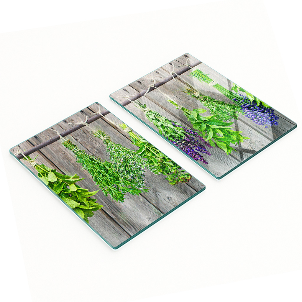 Stilvolle Und Robuste Glasplatten Mit Kräutermuster, 2 X 40 X 52 Cm