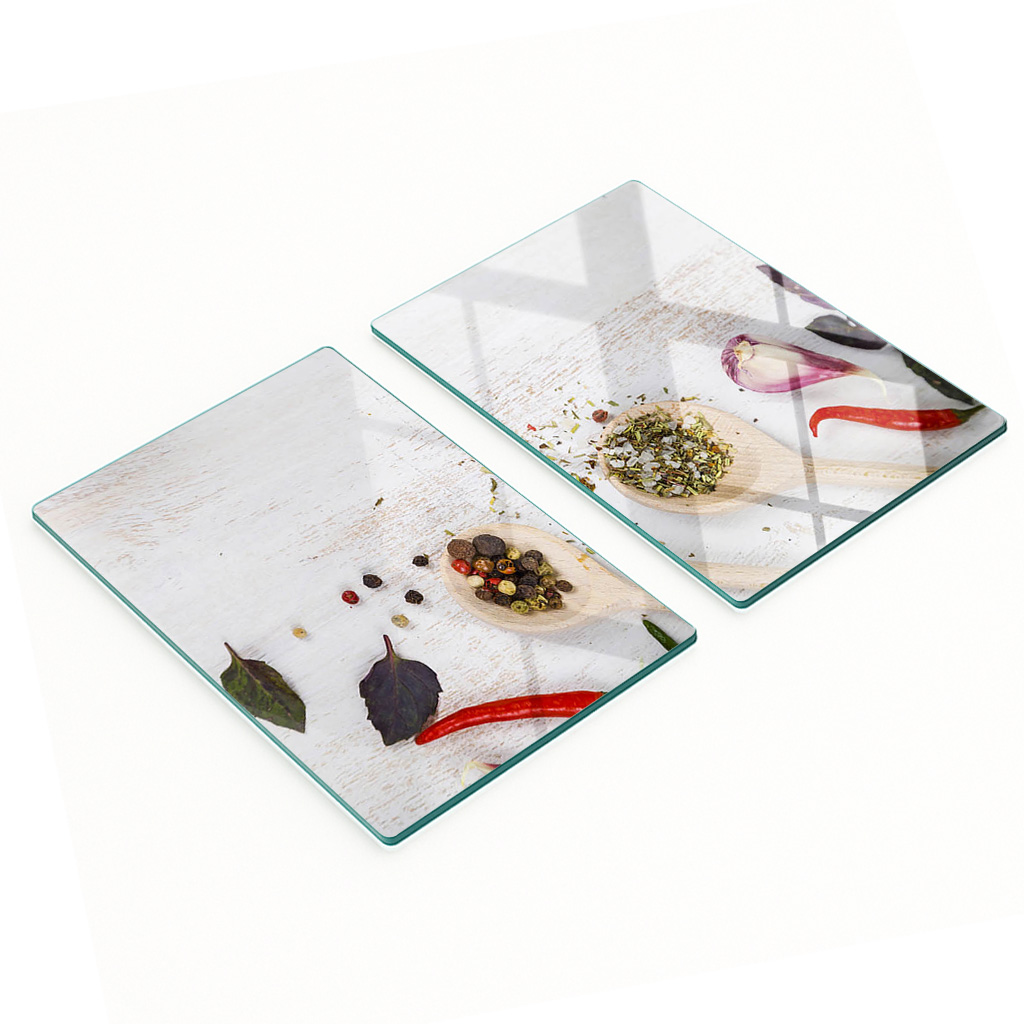 Set Aus Zwei Glas-küchenbrettern Für Gemüse Und Gewürze, 2 X 40 X 52 Cm