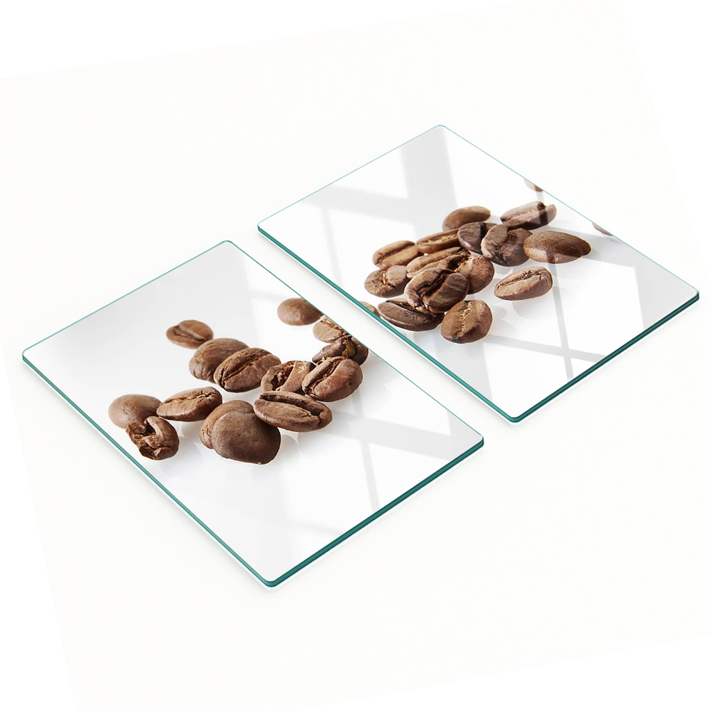 Set Aus Zwei Dekorativen Glas-küchenbrettern In Kaffeebohnenform, 2 X 40 X 52 Cm