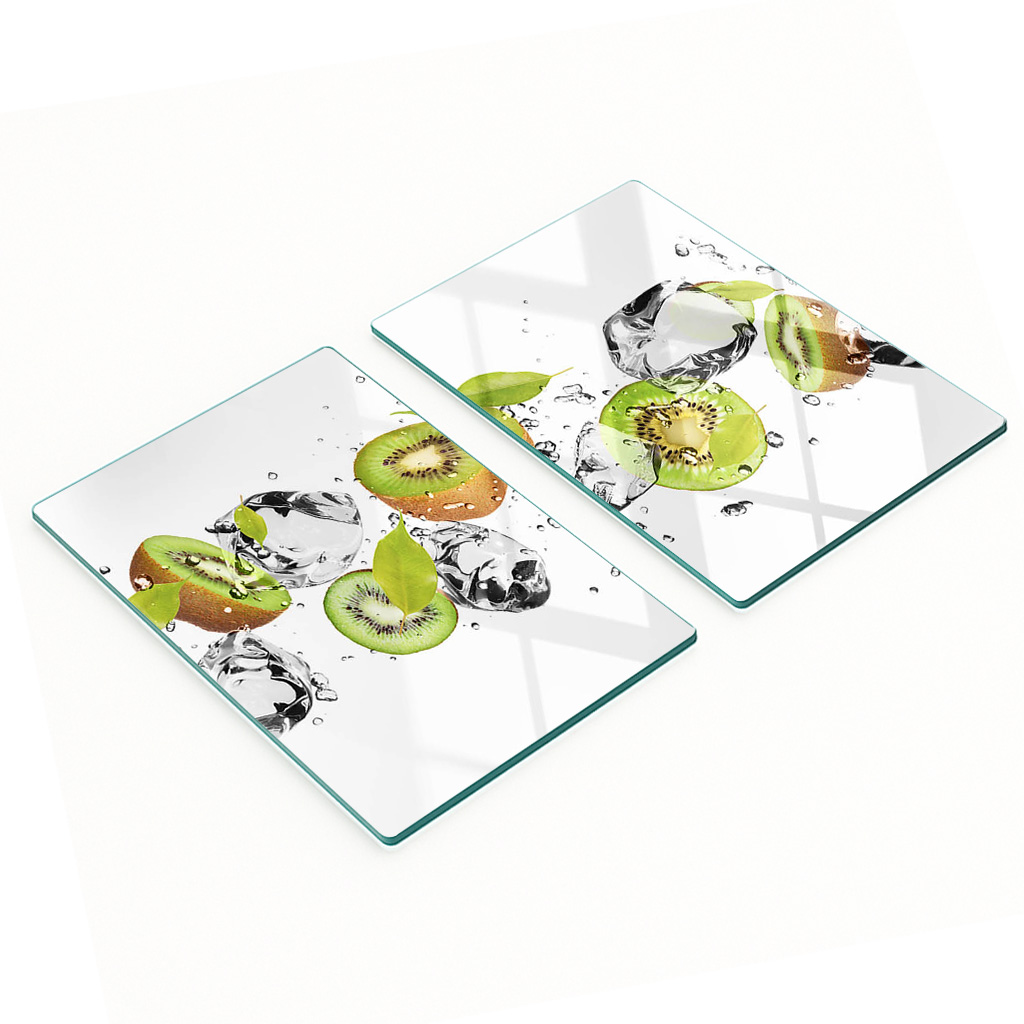 Multifunktionale, Dekorative Glasplatten Für Die Küche, Motive Kiwi Und Wasser, 2 X 40 X 52 Cm