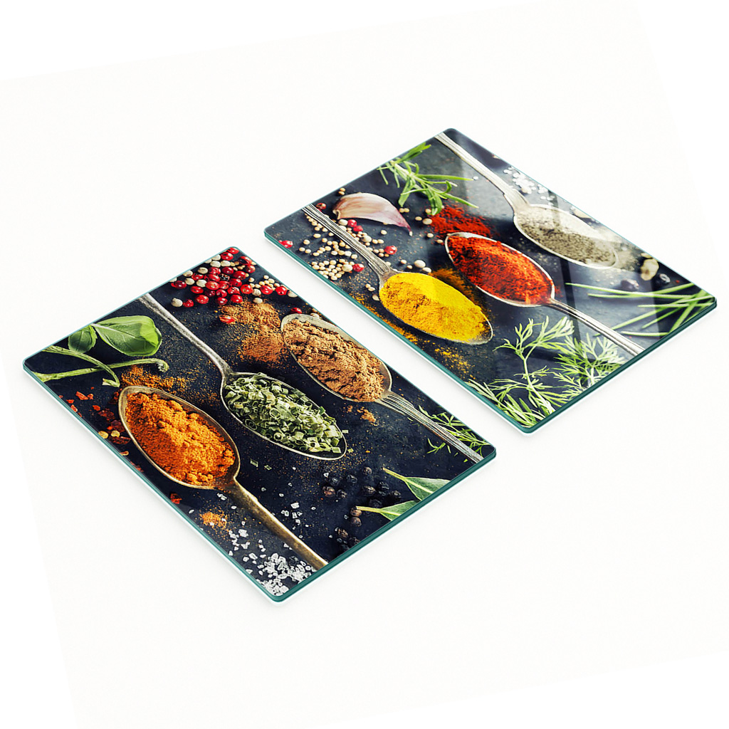 Robuste Und Stilvolle Glasplatten Mit Farbenfrohem Gewürzmuster, 2 X 40 X 52 Cm