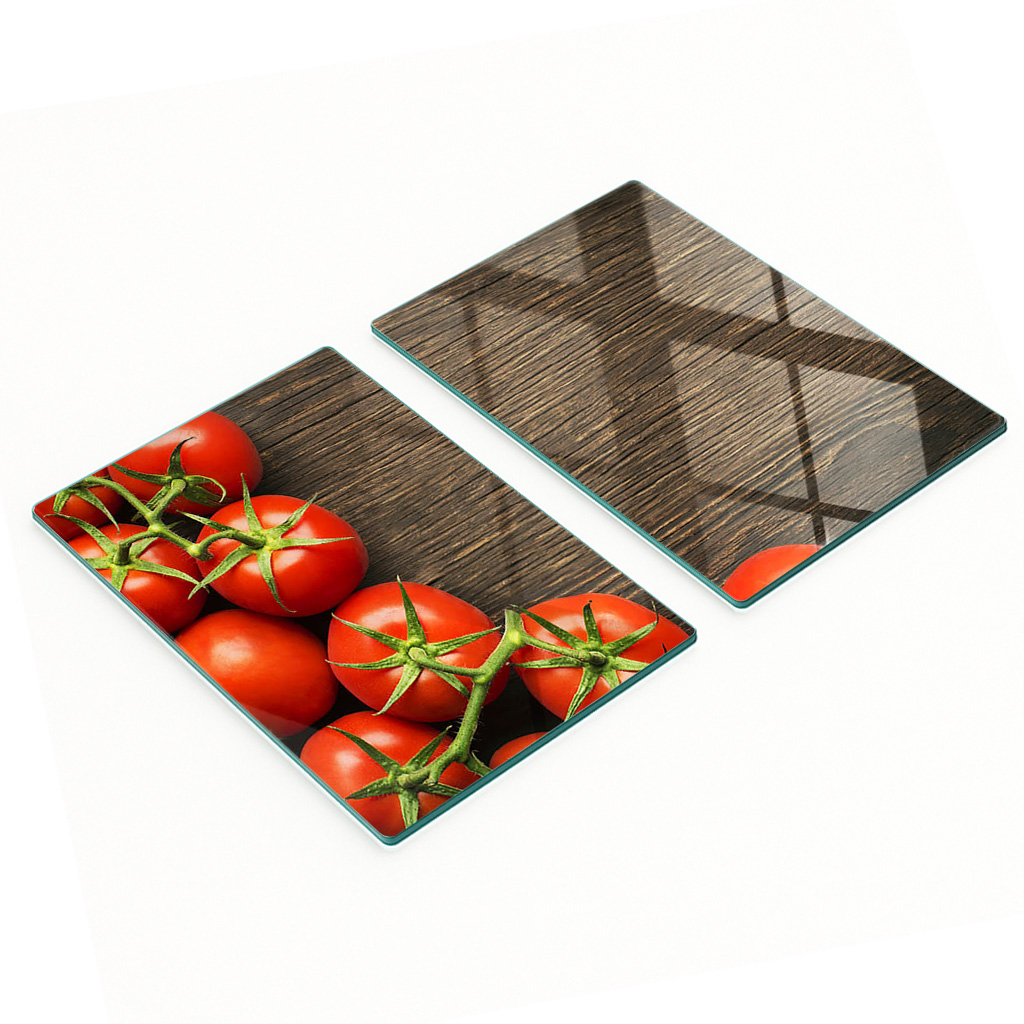 Robuste Und Stilvolle Glasplatten Mit Tomatenmuster Auf Holz, 2 X 40 X 52 Cm