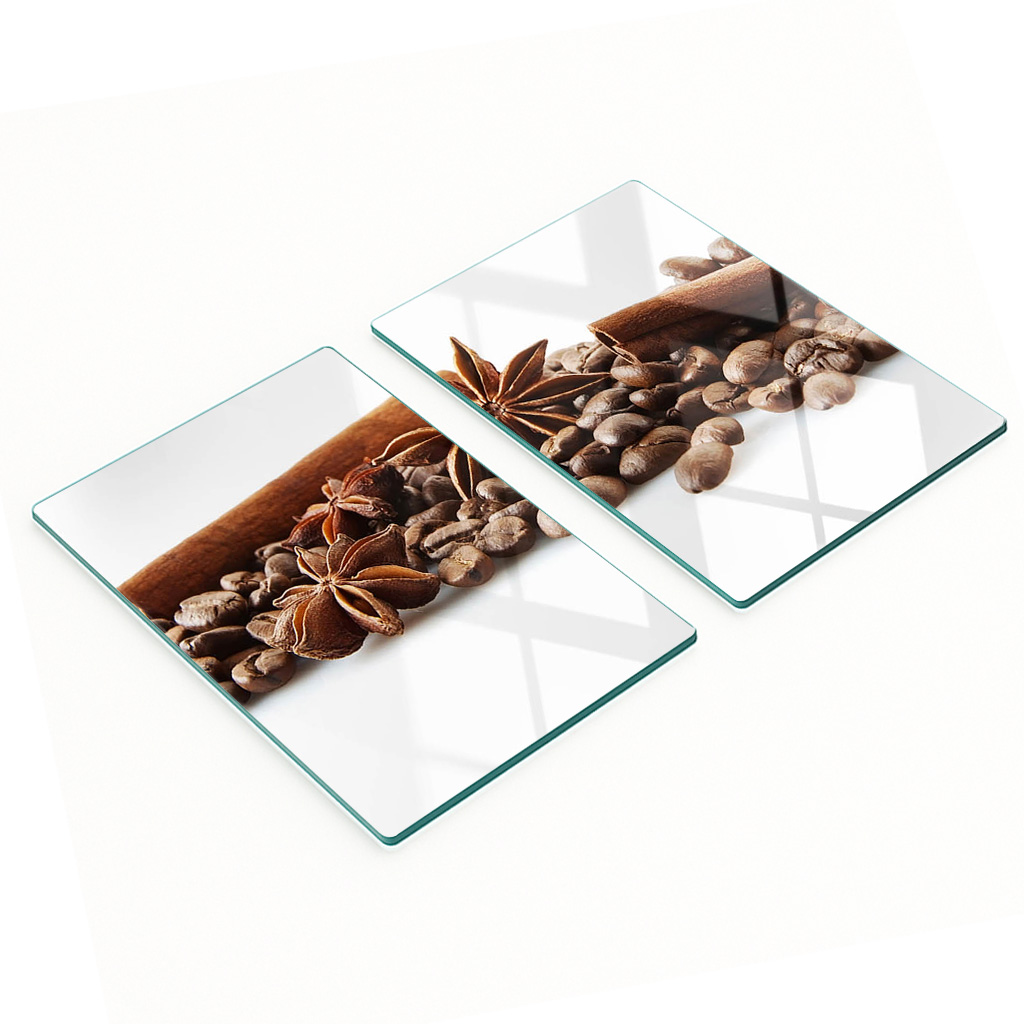 Dekorative Glasschneidebretter Mit Kaffeebohnen- Und Zimtmotiv, 2 X 40 X 52 Cm