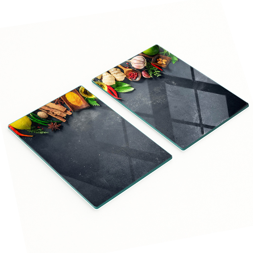 Robuste Und Stilvolle Glasbretter Mit Kräuter- Und Gewürzmuster, 2 X 40 X 52 Cm