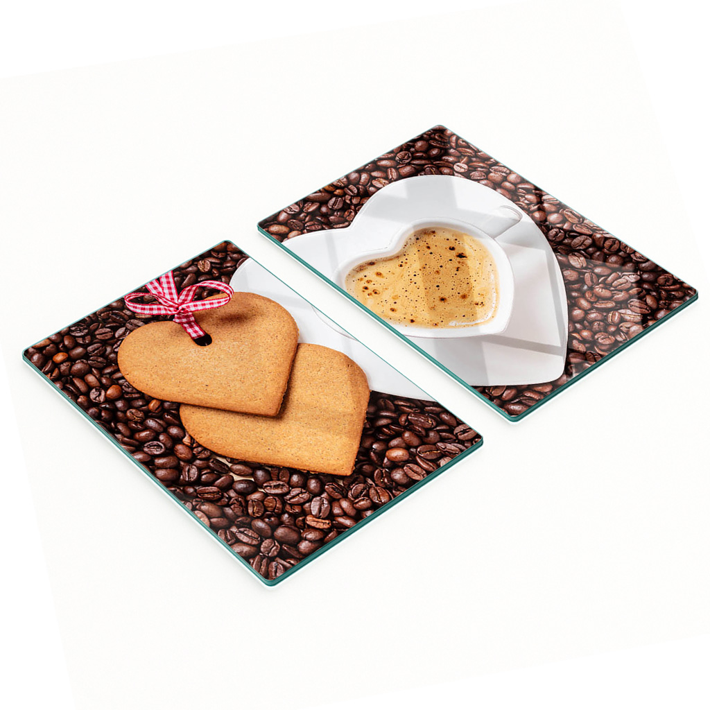 Küchenbretter Aus Gehärtetem Glas Mit Kaffee- Und Lebkuchenmotiven, 2 X 40 X 52 Cm